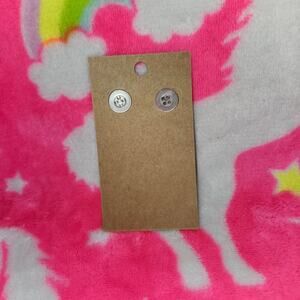 Pearl White Button Silver Stud Earrings